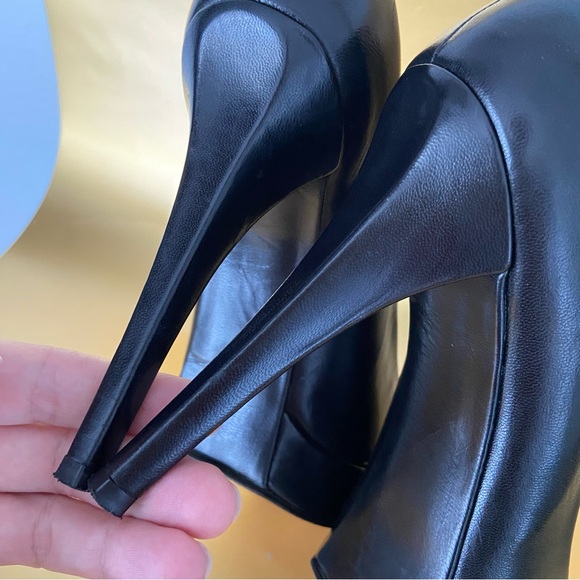 Stuart Weitzman Leather Platform Heels Peep Toe Black - Picture 11 of 16